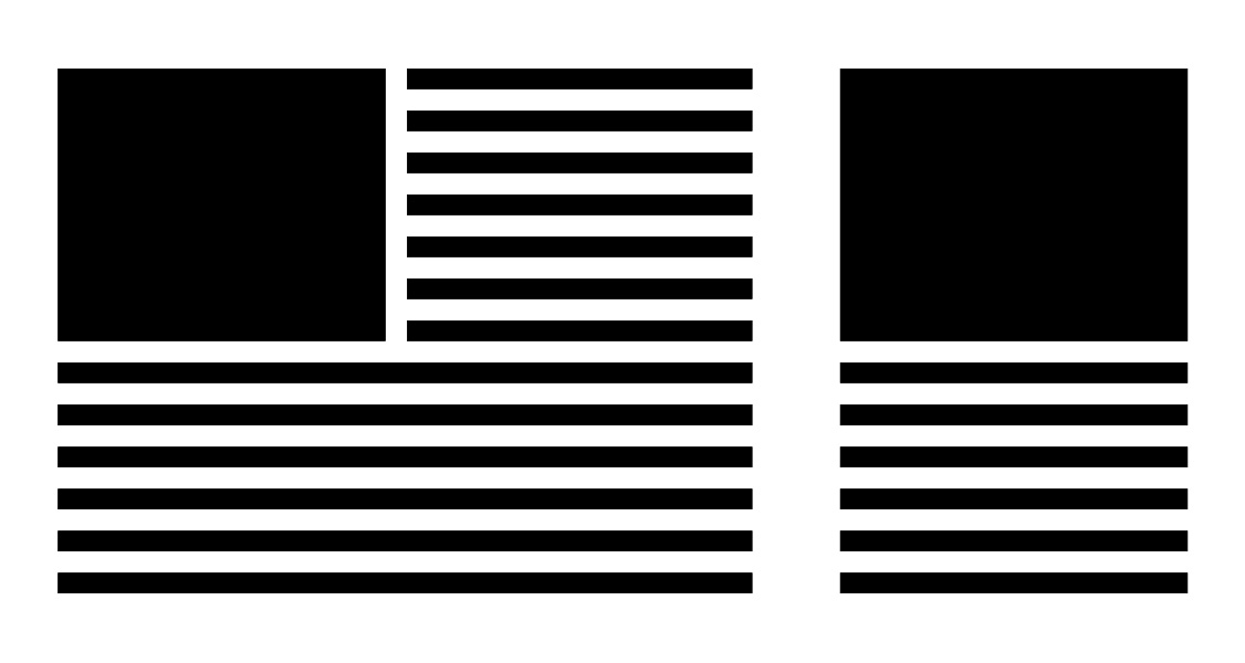 A floated box with text wrapping around it, and another box laid out as a block, with text underneath it.
